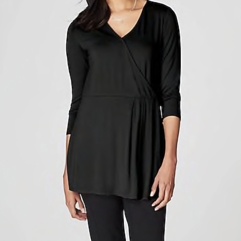 J. Jill Wearever Collection Women's XL V-neck Faux Wrap Blouse Comfy Classy Prep